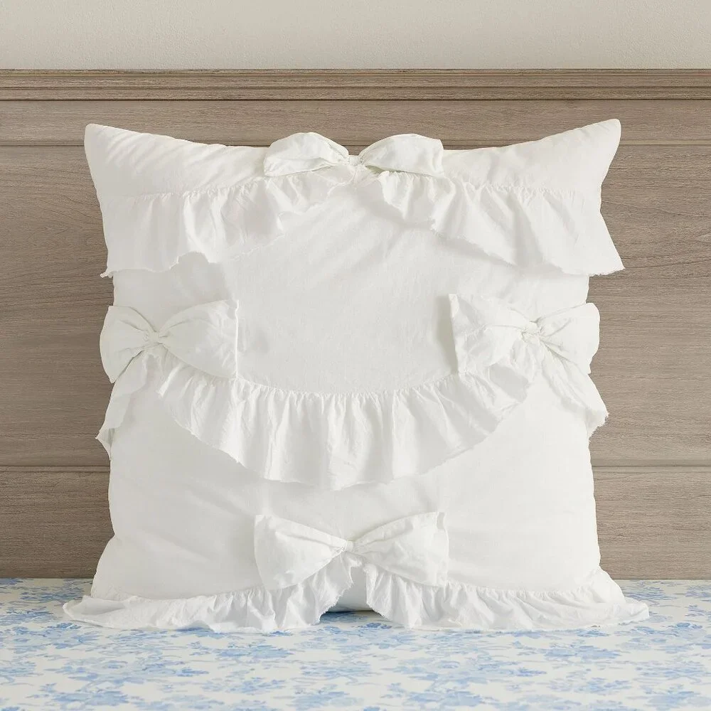 LoveShackFancy x Pottery Barn Ruffle Bow EURO Square Sham Pillow Cover Ivory New